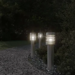 vidaXL Iluminación-Lámpara de suelo de exterior con enchufe acero inoxidable 60 cm