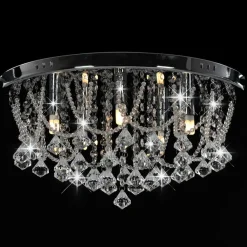 vidaXL Iluminación-Lámpara de techo con cristales plateado redonda 4 bombillas G9