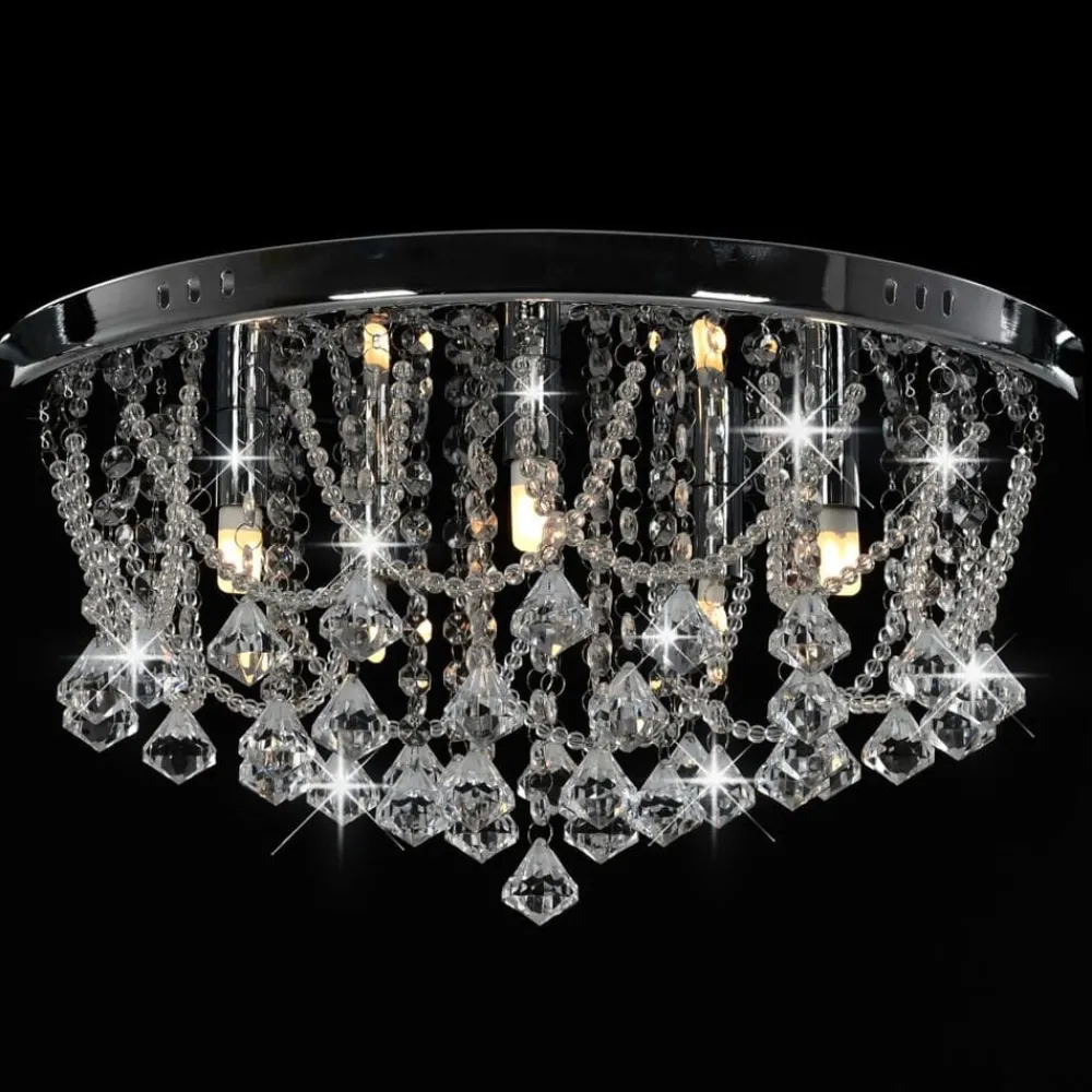 vidaXL Iluminación-Lámpara de techo con cristales plateado redonda 4 bombillas G9
