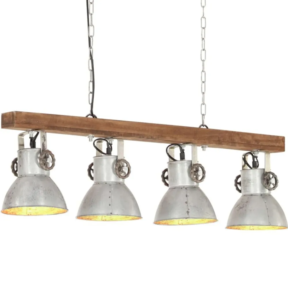 vidaXL Lámpara de techo industrial madera de mango plateado E27 Best