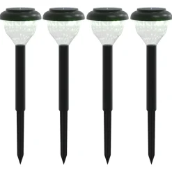 vidaXL Lámpara solar de camino picos tierra 4 uds blanco calido y RGB Blanco c&aacute;lido New