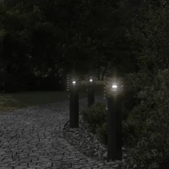 vidaXL Iluminación-Lámparas de suelo de exterior con sensor acero 60 cm