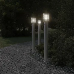 vidaXL Lámparas de suelo de exterior con sensor acero inoxidable 110cm Plateado Outlet