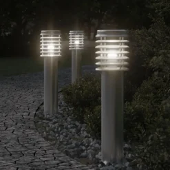 vidaXL Iluminación-Lámparas de suelo de exterior 3 unidades acero inoxidable 60 cm