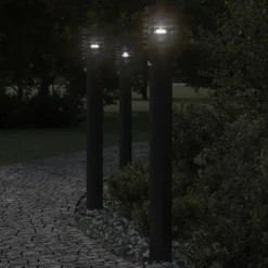 vidaXL Iluminación-Lámparas de suelo exterior con sensor 3 uds acero 110 cm