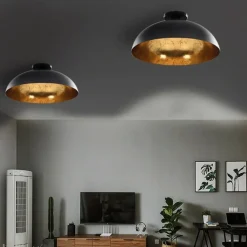 vidaXL Lámparas de techo 2 uds semiesféricas negro y dorado E27