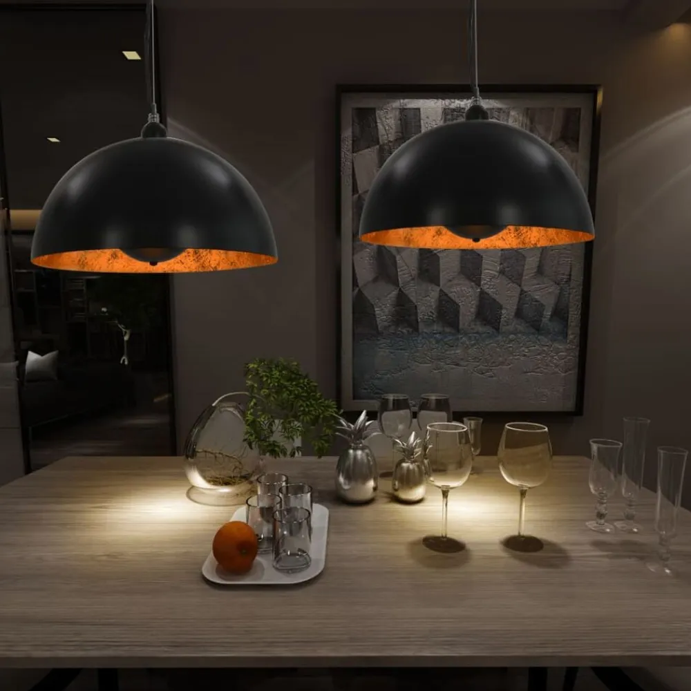 vidaXL Iluminación-Lámparas de techo 2 uds semiesféricas negro y dorado 40 cm E27