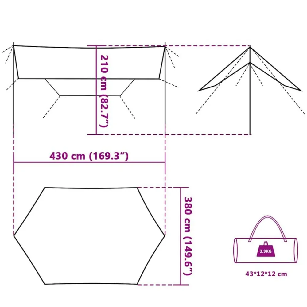 vidaXL Lona de camping impermeable 430x380x210 cm Verde Outlet