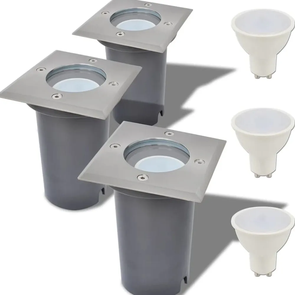 vidaXL Luces de suelo de exterior cuadradas 3 unidades Clearance