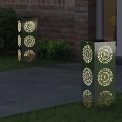 vidaXL Iluminación-Luz de camino LED solar 2 pcs Plateado