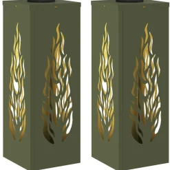 vidaXL Luz de camino LED solar con luces con batería 2 pcs Verde oliva Online