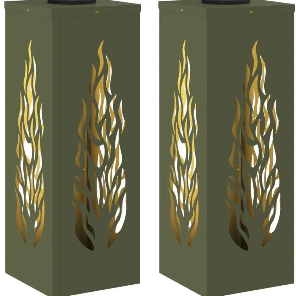vidaXL Luz de camino LED solar con luces con batería 2 pcs Verde oliva Online
