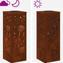 vidaXL Iluminación-Luz de camino LED solar 2 pcs Oxidado Acero autopatinable