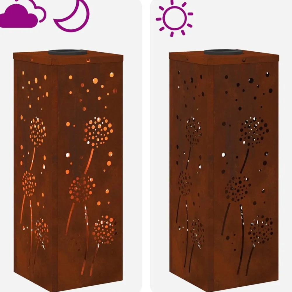 vidaXL Iluminación-Luz de camino LED solar 2 pcs Oxidado Acero autopatinable