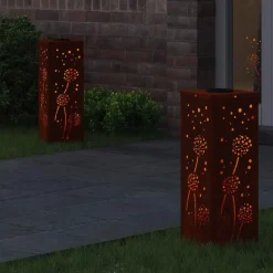 vidaXL Iluminación-Luz de camino LED solar 2 pcs Oxidado Acero autopatinable