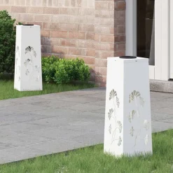 vidaXL Luz de camino LED solar 2 pcs Acero laminado en frío White Clearance