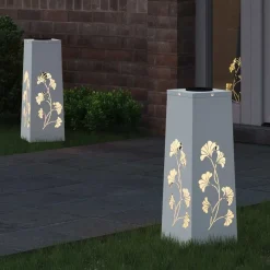 vidaXL Luz de camino LED solar 2 pcs Acero laminado en frío White Clearance