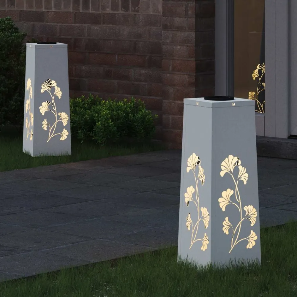 vidaXL Luz de camino LED solar 2 pcs Acero laminado en frío White Clearance