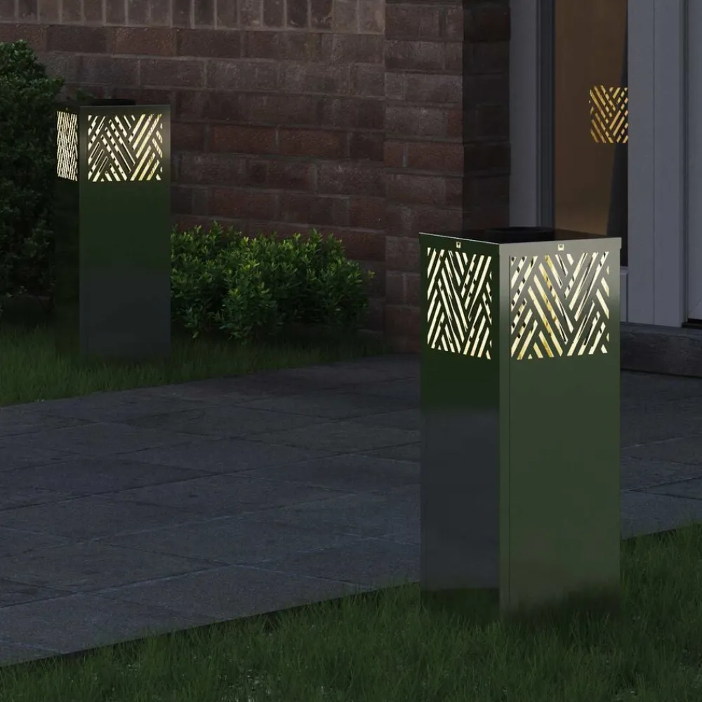 vidaXL Luz de camino LED solar 2 pcs Plateado Galvanizado Acero galvanizado New