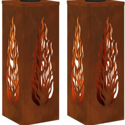 vidaXL Iluminación-Luz de camino LED solar 2 pcs Bronce Acero autopatinable