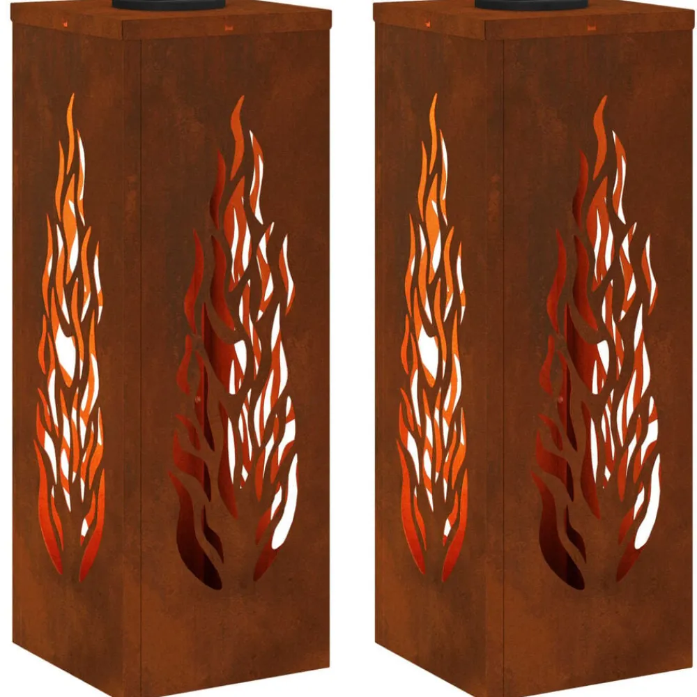 vidaXL Iluminación-Luz de camino LED solar 2 pcs Bronce Acero autopatinable