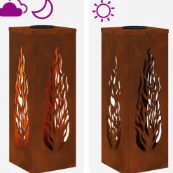 vidaXL Iluminación-Luz de camino LED solar 2 pcs Bronce Acero autopatinable