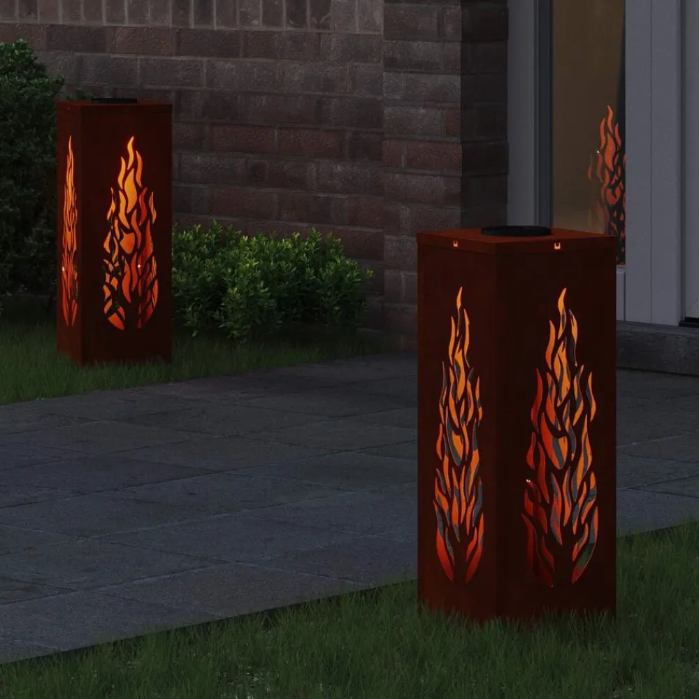 vidaXL Iluminación-Luz de camino LED solar 2 pcs Bronce Acero autopatinable