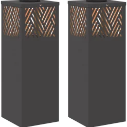vidaXL Luz de camino LED solar 2 pcs Acero laminado en frío Negro Online