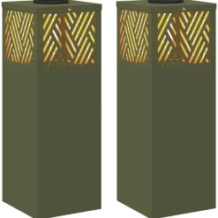vidaXL Luz de camino LED solar con luces con batería 2 pcs Verde oliva Sale