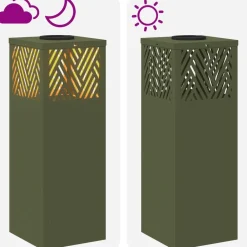 vidaXL Luz de camino LED solar con luces con batería 2 pcs Verde oliva Sale