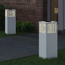 vidaXL Iluminación-Luz de camino LED solar 2 pcs Acero laminado en frío