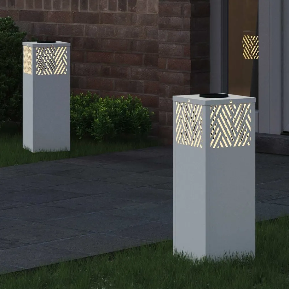 vidaXL Iluminación-Luz de camino LED solar 2 pcs Acero laminado en frío