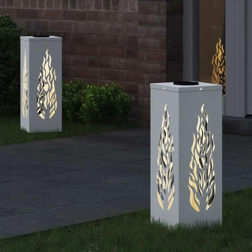 vidaXL Luz de camino LED solar 2 pcs Acero laminado en frío White Clearance