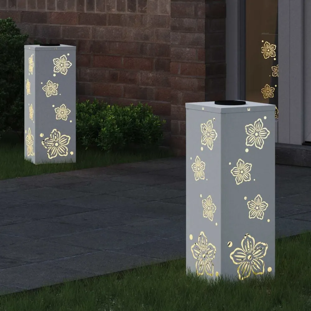 vidaXL Iluminación-Luz de camino LED solar 2 pcs Acero laminado en frío