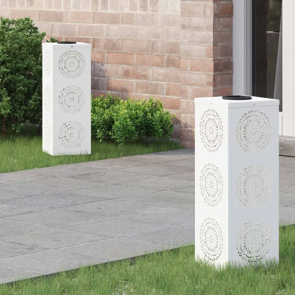 vidaXL Luz de camino LED solar 2 pcs Acero laminado en frío White Best