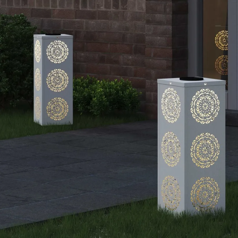 vidaXL Luz de camino LED solar 2 pcs Acero laminado en frío White Best