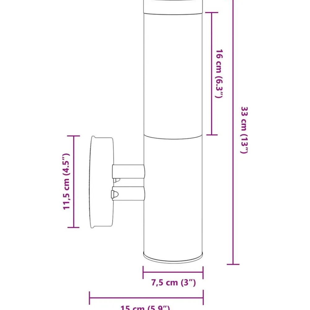 vidaXL Luz de pared exterior 15 x 7,5 x 33 cm Plateado Clearance