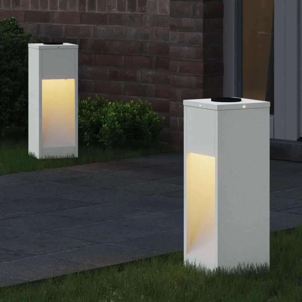 vidaXL Luz de Sendero LED Solar 2 pcs Acero laminado en frío White Hot