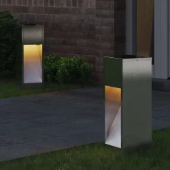 vidaXL Luz de Sendero LED Solar 2 pcs Plateado Acero inoxidable Online