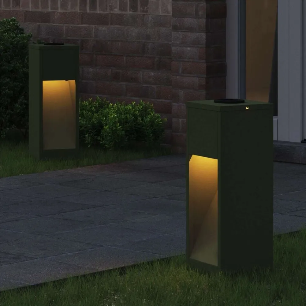 vidaXL Luz de Sendero LED Solar 2 pcs Verde oliva Hot