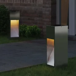 vidaXL Iluminación-Luz de Sendero LED Solar 2 pcs Plateado Galvanizado