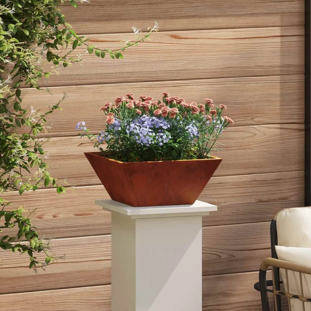 vidaXL Maceta para Jardín Oxidado 35 x 35 x 15 cm Acero autopatinable Acero oxidado Discount