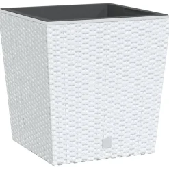 vidaXL Macetero con interior extraíble PP ratán 21/32 L Blanco Outlet
