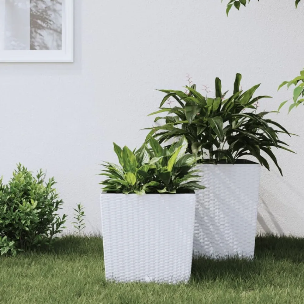 vidaXL Macetero con interior extraíble PP ratán 21/32 L Blanco Outlet