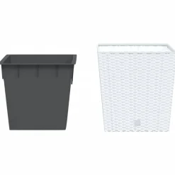 vidaXL Macetero con interior extraíble PP ratán 21/32 L Blanco Outlet