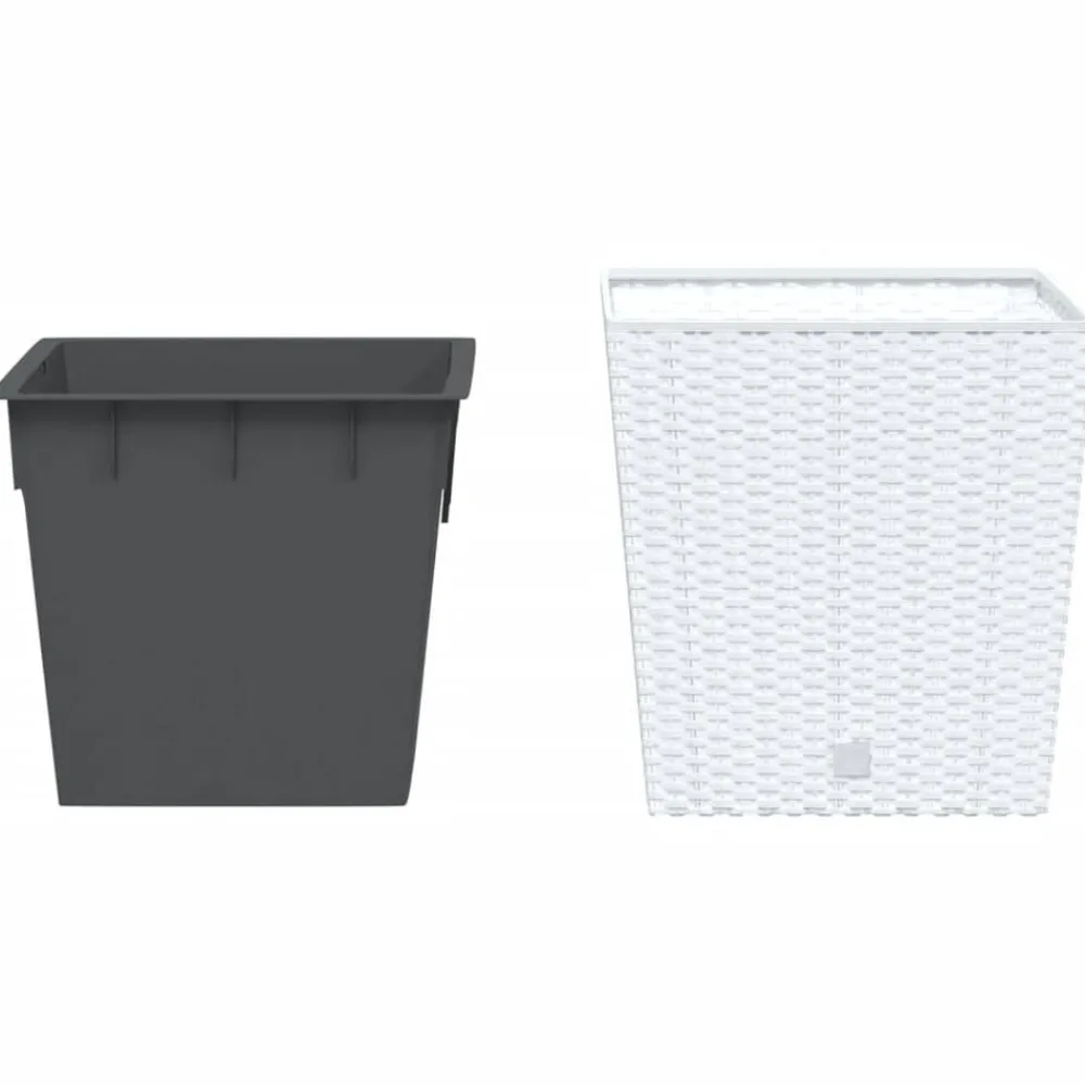 vidaXL Macetero con interior extraíble PP ratán 21/32 L Blanco Outlet