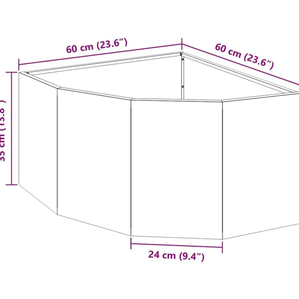 vidaXL Macetero de Esquina 60 x 60 x 35 cm Acero White Outlet