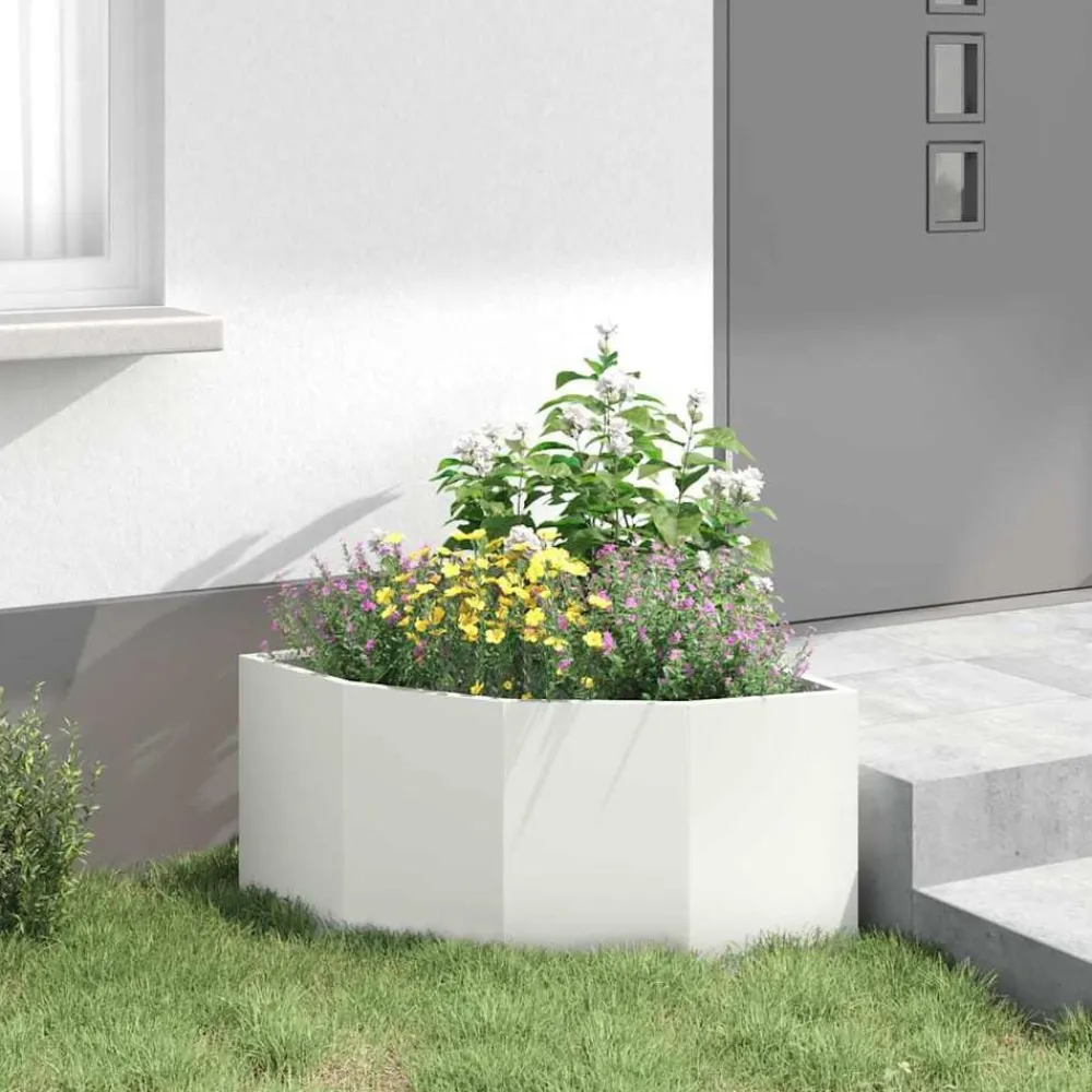 vidaXL Macetero de Esquina 60 x 60 x 35 cm Acero White Outlet