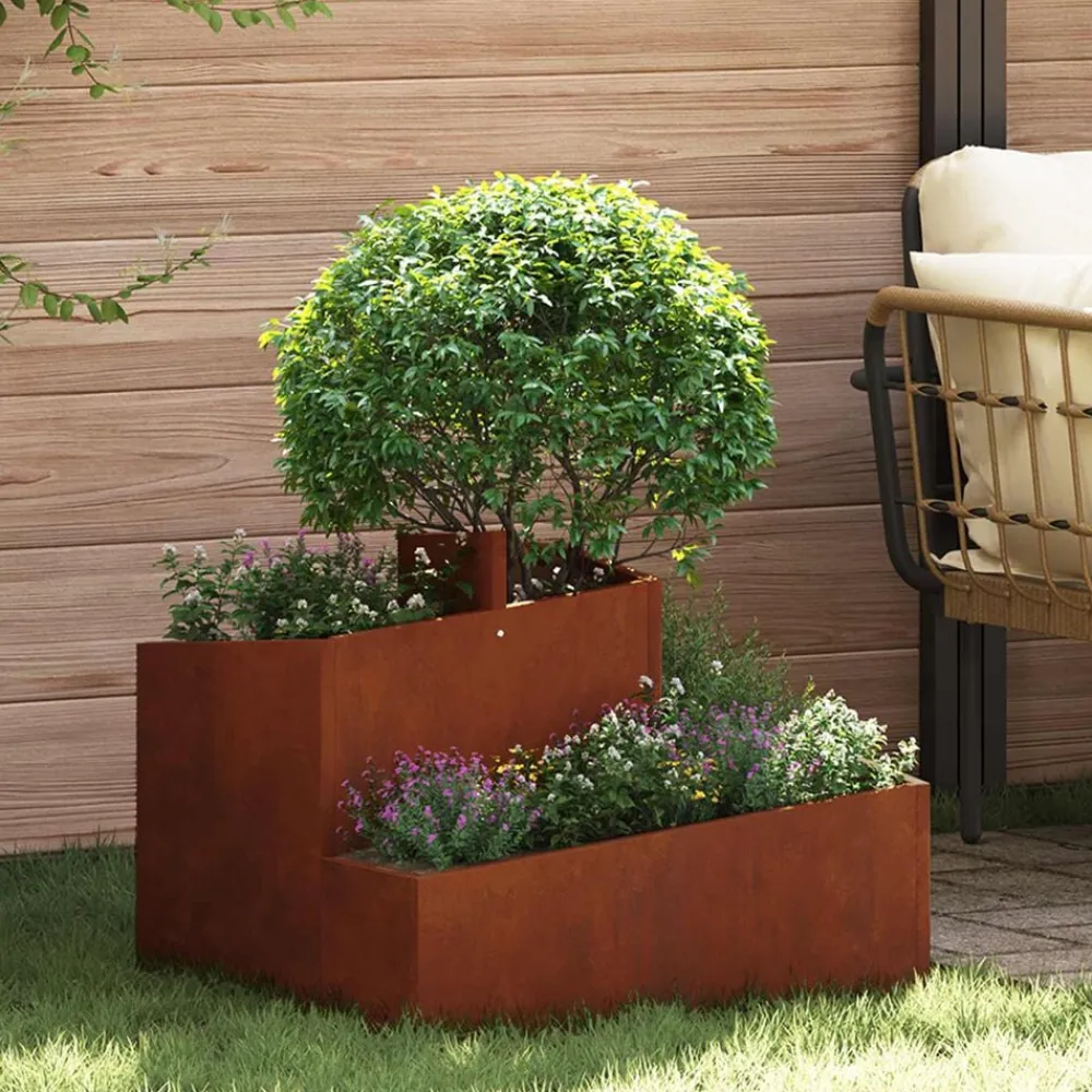 vidaXL Jardín-Macetero de Jardín Marrón 60 x 60 x 50 cm Acero autopatinable