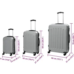 vidaXL Maleta 3 pcs 50 x 31 x 78 cm Plástico ABS Plateado Online